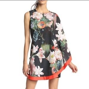 Ted Baker Erthaa Opulent Bloom Print Floral Asymmetric Draped Dress Size 6